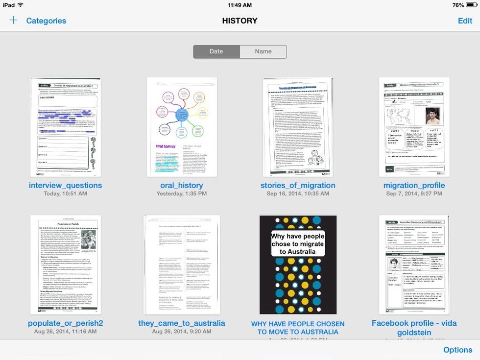 This is my history category, I have added sheets to fill out in class and have made lots of notebooks!
