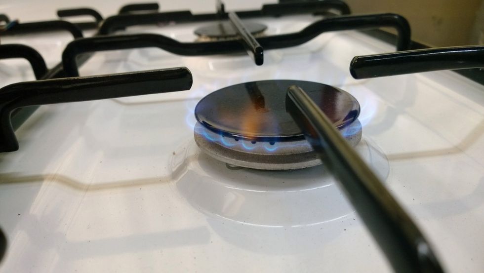 This is my low fire on my medium gas nozzle on a gas stove top. Sorry if it's a bit hard to see, but basically don't make it too big.