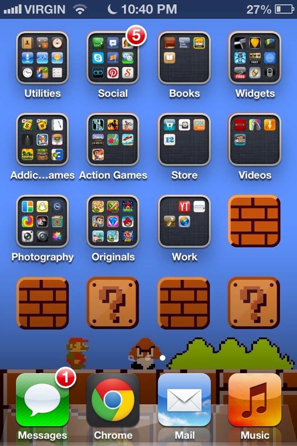 This is my second page. I have all my apps in folders because i want to keep my iPhone organized.