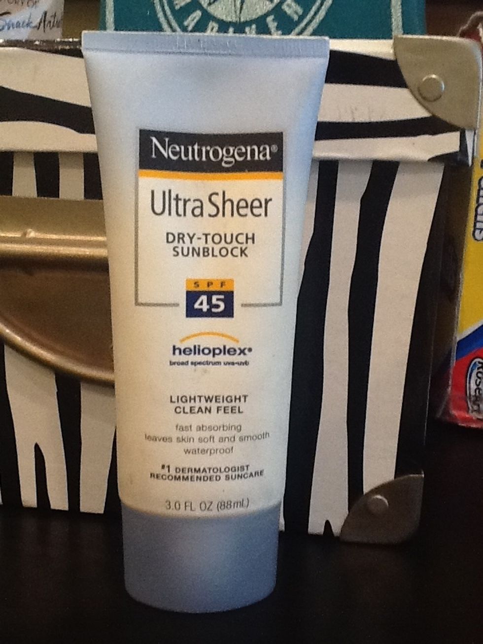 this is neutrogena lightweight sunscreen. this stuff is amazing! it is SPF 45 and works really well. once you rub it in, it feels like there is nothing there. and it doesn't smel bad. it is about $12.
