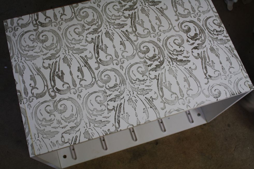 This is one side completed! You can see here how GORGEOUS this looks! If you like bold, simple, or clean looks, feel free to stop here! I like to distress things...so I proceeded! :)