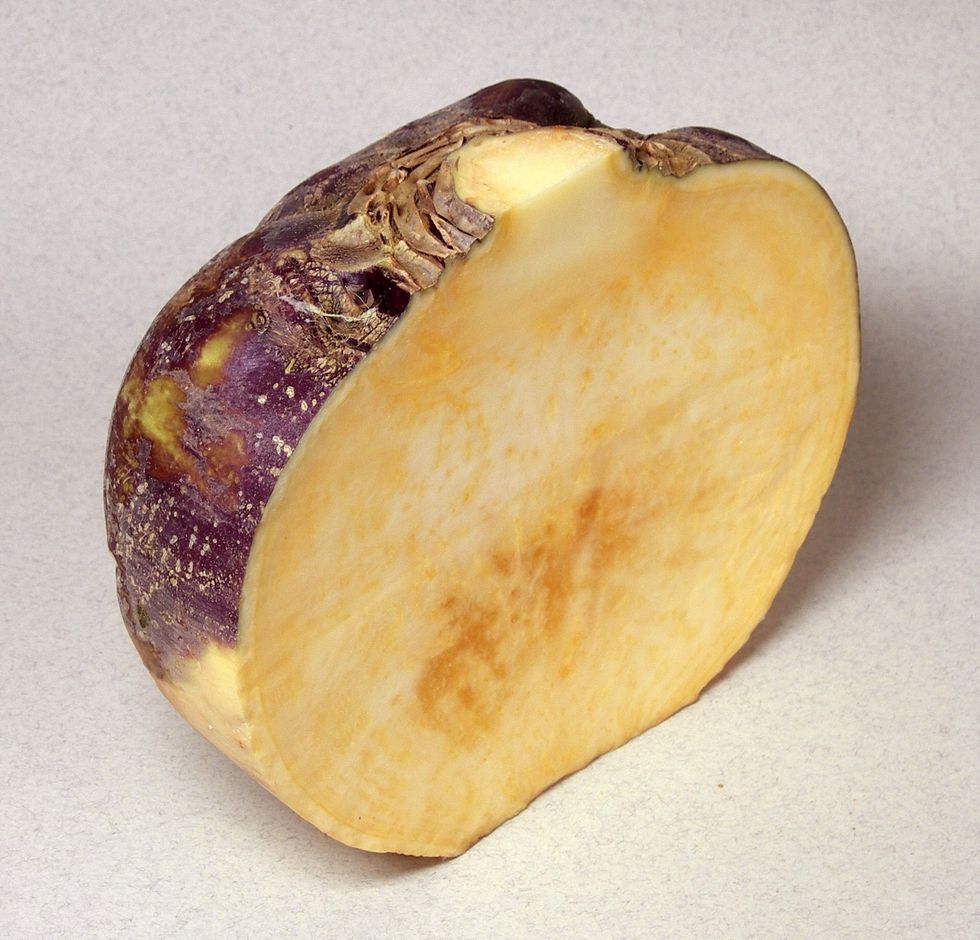 This is Swedish turnip (or Rutabaga). The image is borrowed from Wikipedia since I didn't take any photos before chopping it.