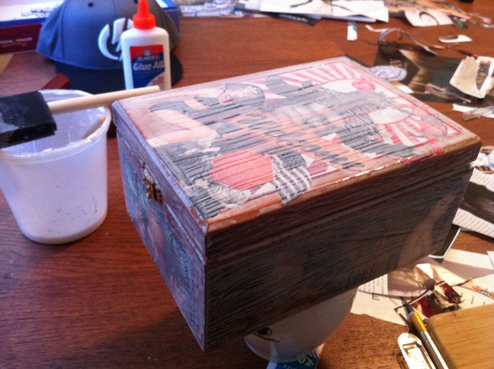 This is the box after 1 coat. After the coat turns clear and dries, apply 4 or more coats until the surface is smooth to touch.