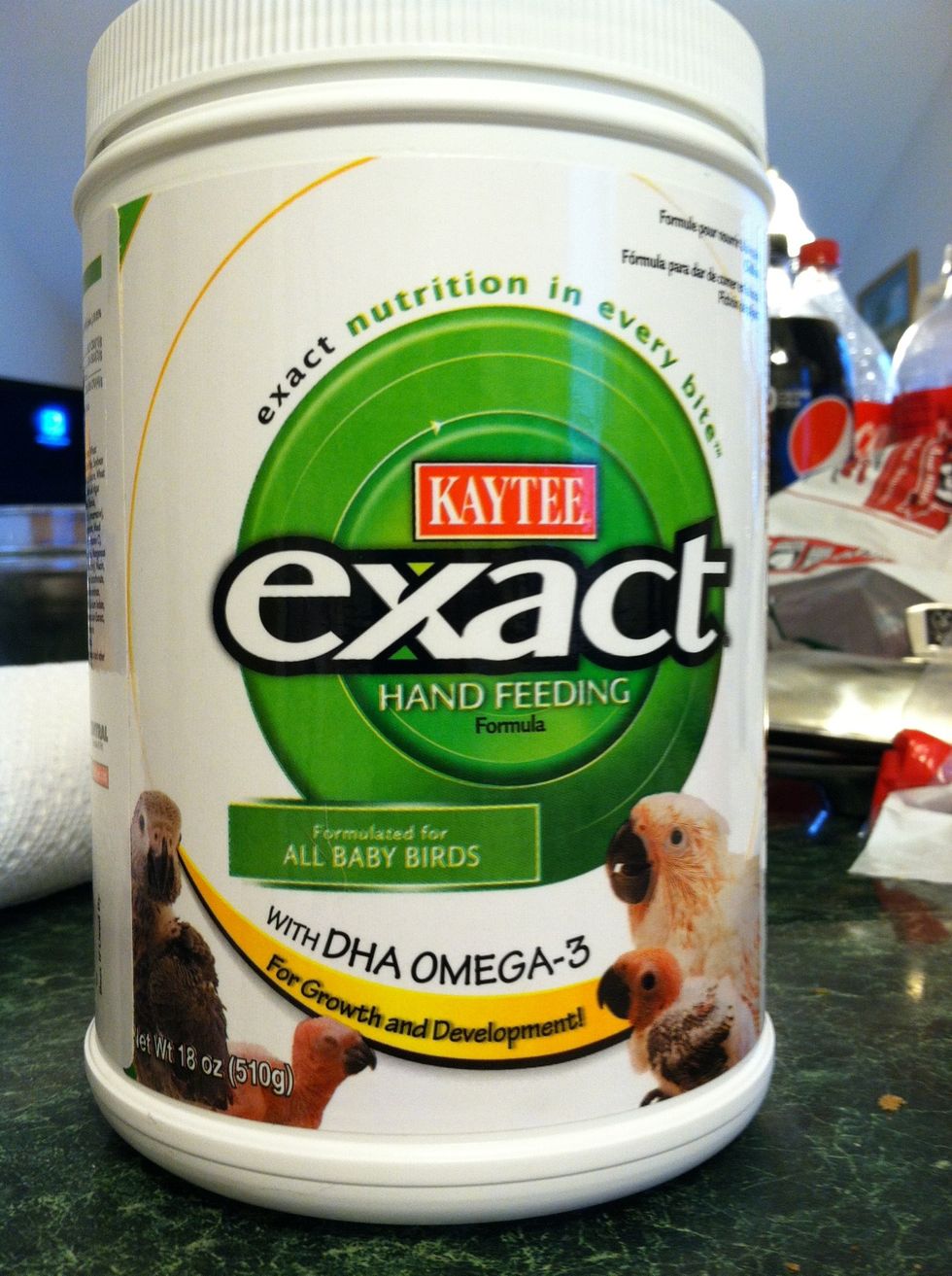 This is the brand of baby bird food we are using for darling Herbert, which is what I have christened the little guy... Or girl, I guess... Oh well, we'll cross that bridge when we come to it.