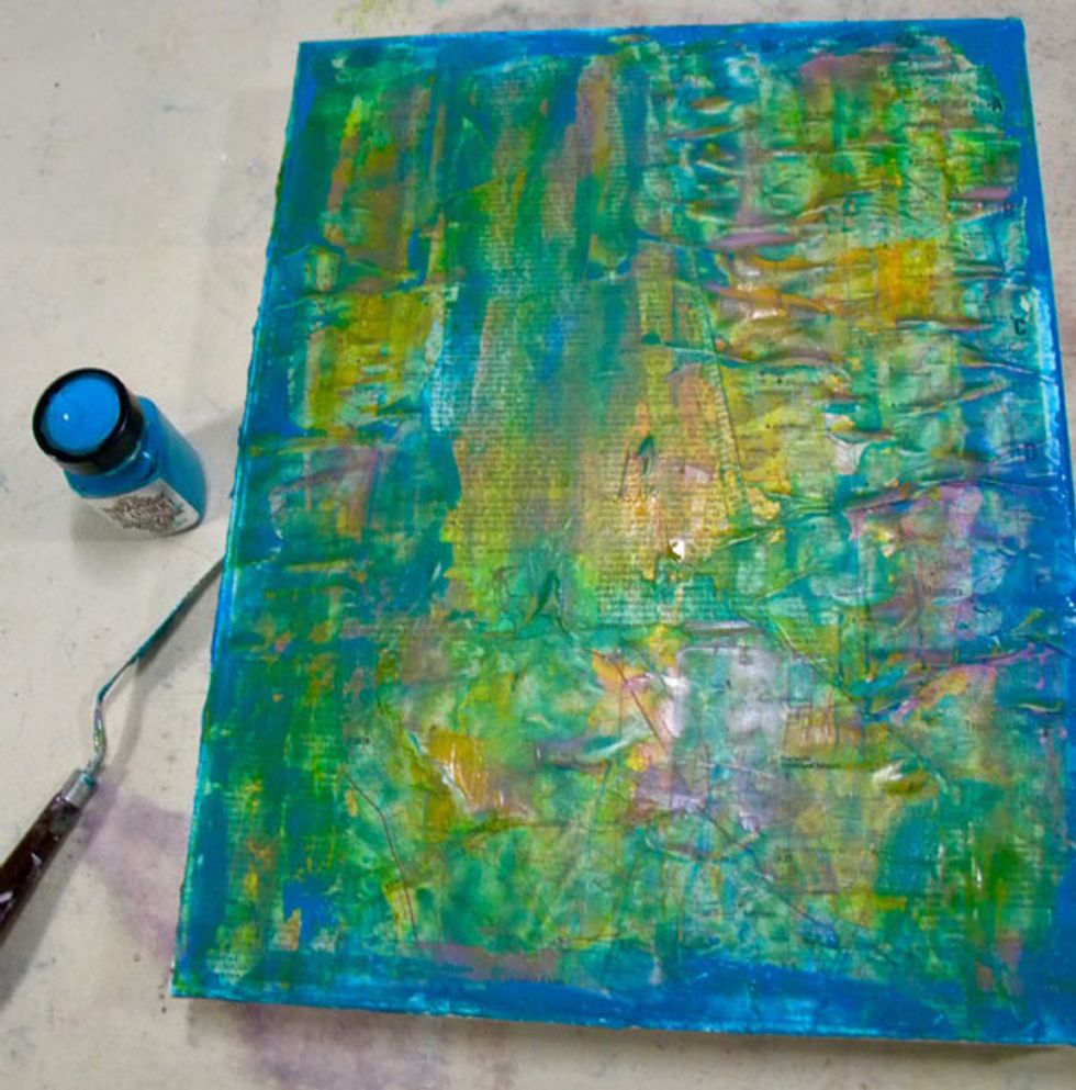 This is the canvas so far. I like to use Velvets, which have a matte finish, for my first few layers, then add the sparkle to the top. Once I add the black letters, it will come together.