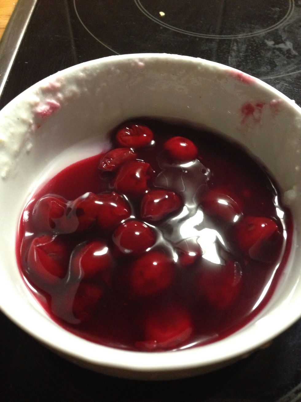 This is the cherry sauce I chose. It looks like this, and you need to heat it in s pot.