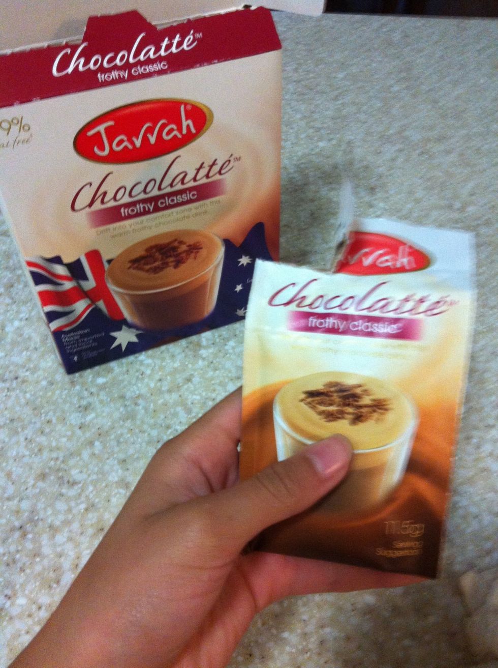 This is the chocolate drink powder thing I'm using. If your's has different instructions as to how to make the drink, then do what it says. Mine says to boil water or something, but I like it this way