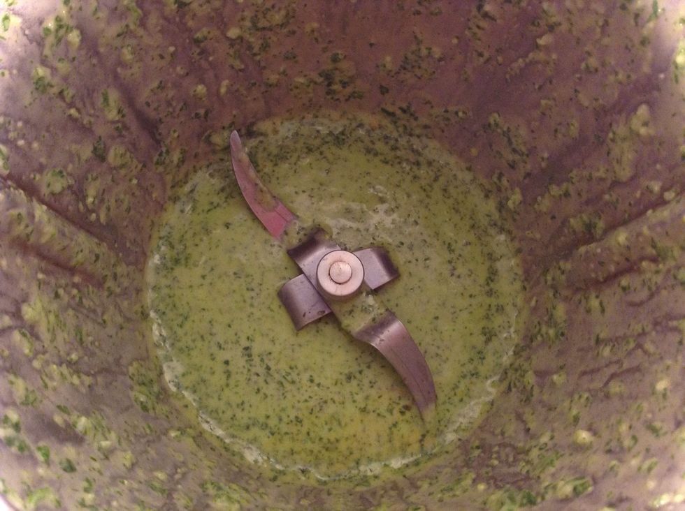 This is the consistency. It's a sauce, not fully liquid, in which you can still see little bits of coriander, pepper and garlic