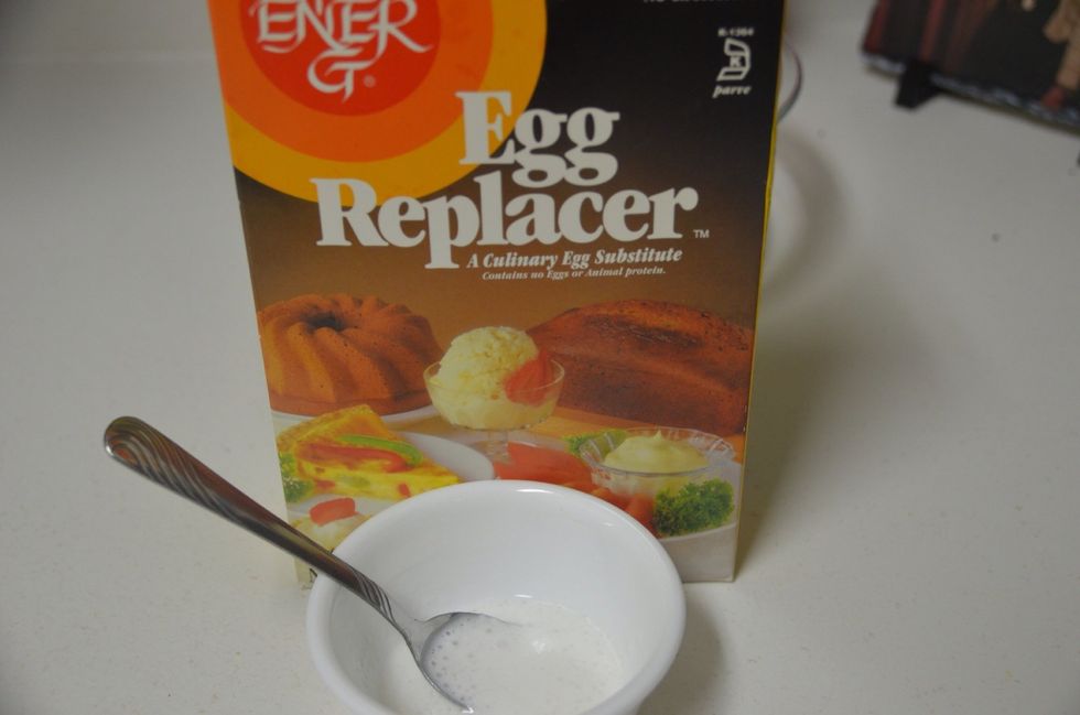 This is the egg replacer I used-instead of eggs. Mix one tsp of eggreplacer with 1tbsp of warm water.