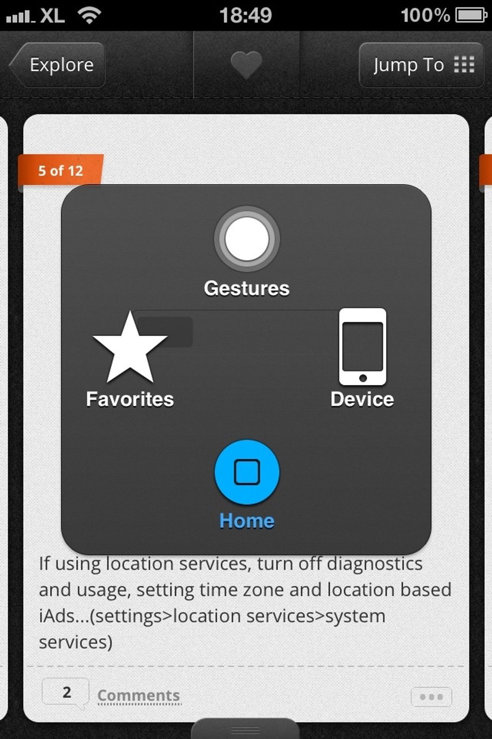 This is the example when you tab the home button with The AssistiveTouch