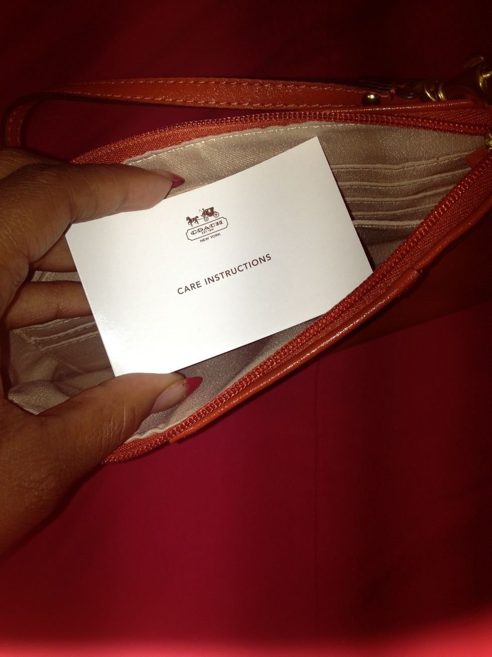 This is the famous care card. It comes with shoes, handbags,  basically everything. It tells you how to care for the product. Make sure it has the Coach number in it, it's a 800 number.