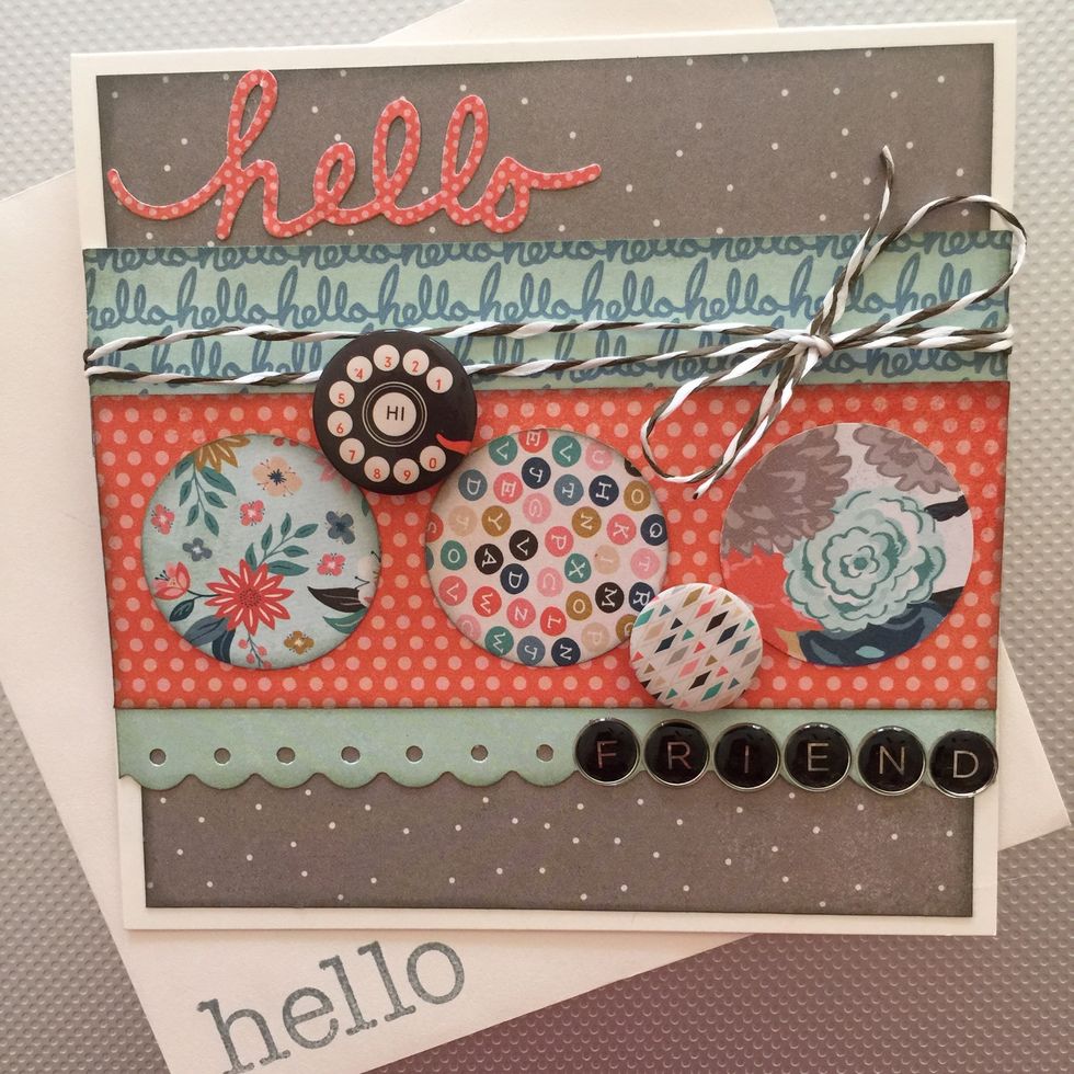 This is the finished card with the "hello" die cut. For fun I stamped the envelope with a hello stamp I had in my stash.