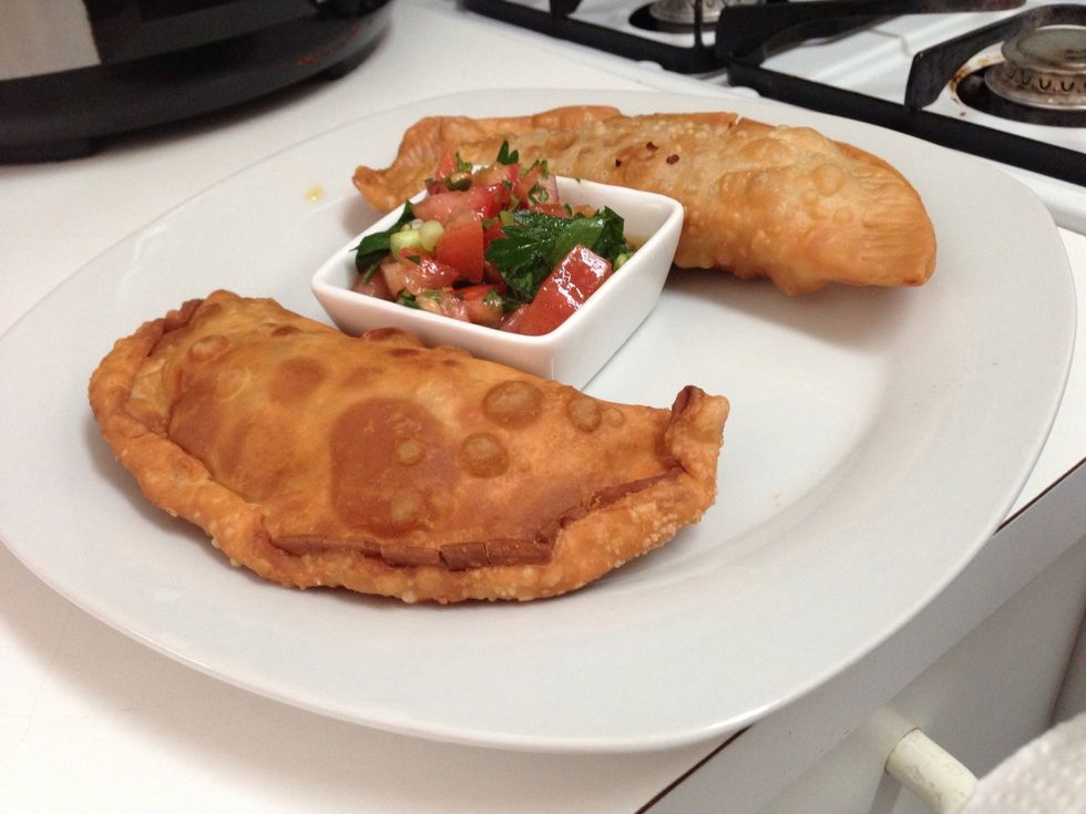 This is the finished product after frying. You can bake or fry yours. If baking, use an oven temp of about 350. Any you do not cook can be frozen for later use.