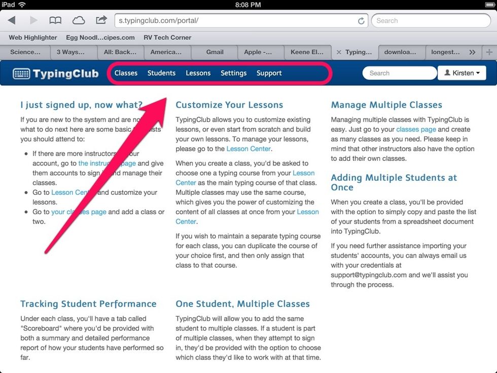 This is the first login screen teachers will see. Tabs are located within the blue toolbar.