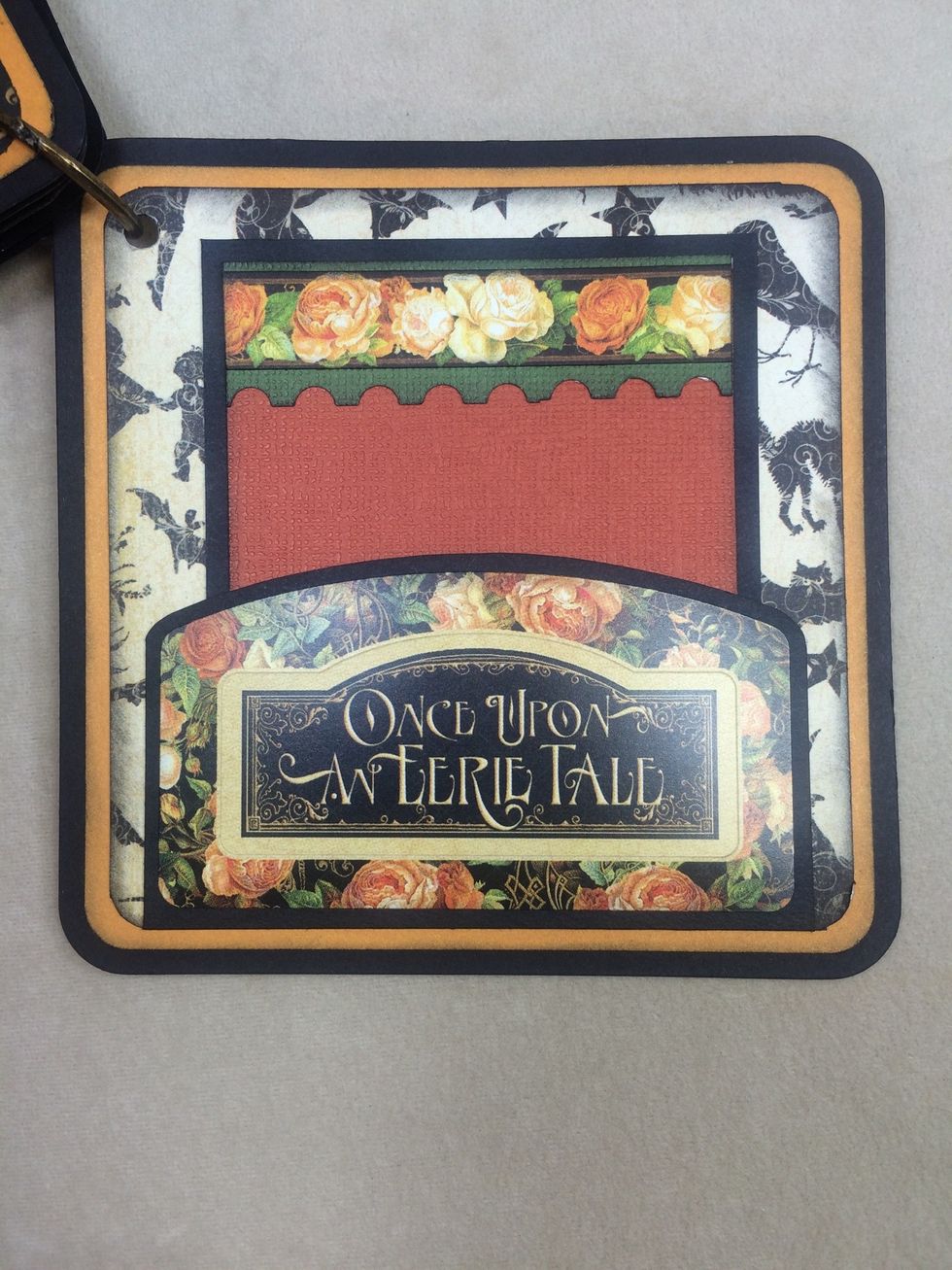 This is the inside of the back cover. I created a pocket from this great sticker with some added cardstock for stability.
