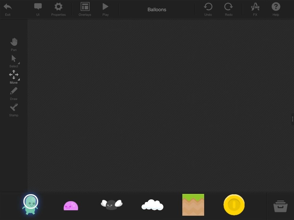 This is the interface of Game Press. Your tool pallet is on the left, your game objects are at the bottom, and your settings are at the top.