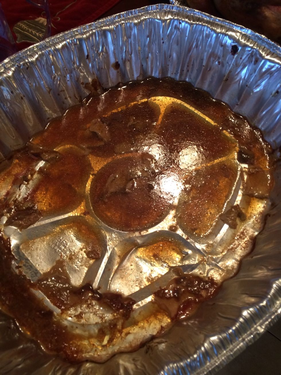 This is the juice the turkey produced we will pour it over the carved turkey!