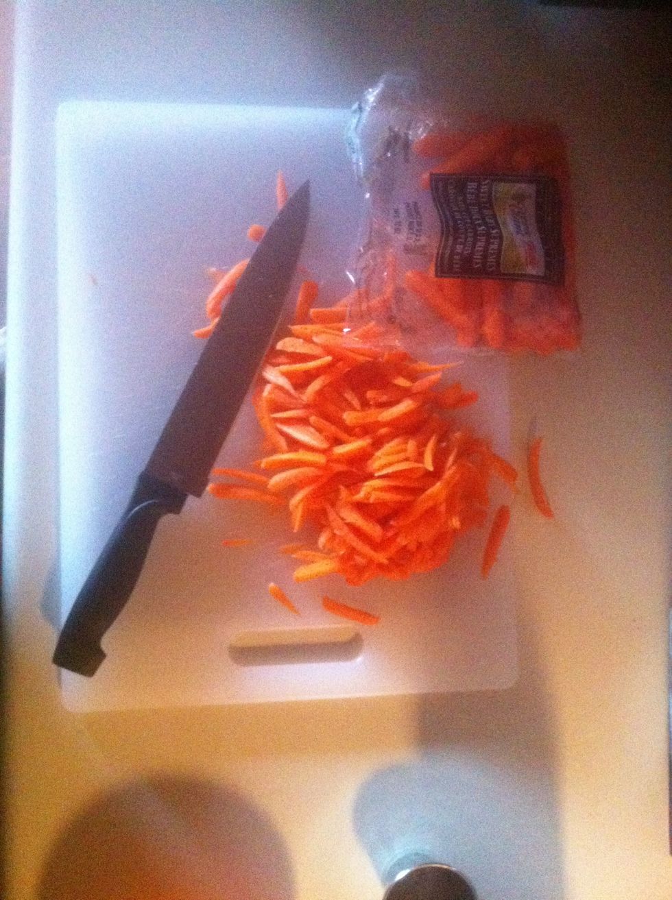 This is the longest part... prepping veggies. A food processor works best, but if you don't have one just start slicing carrots.