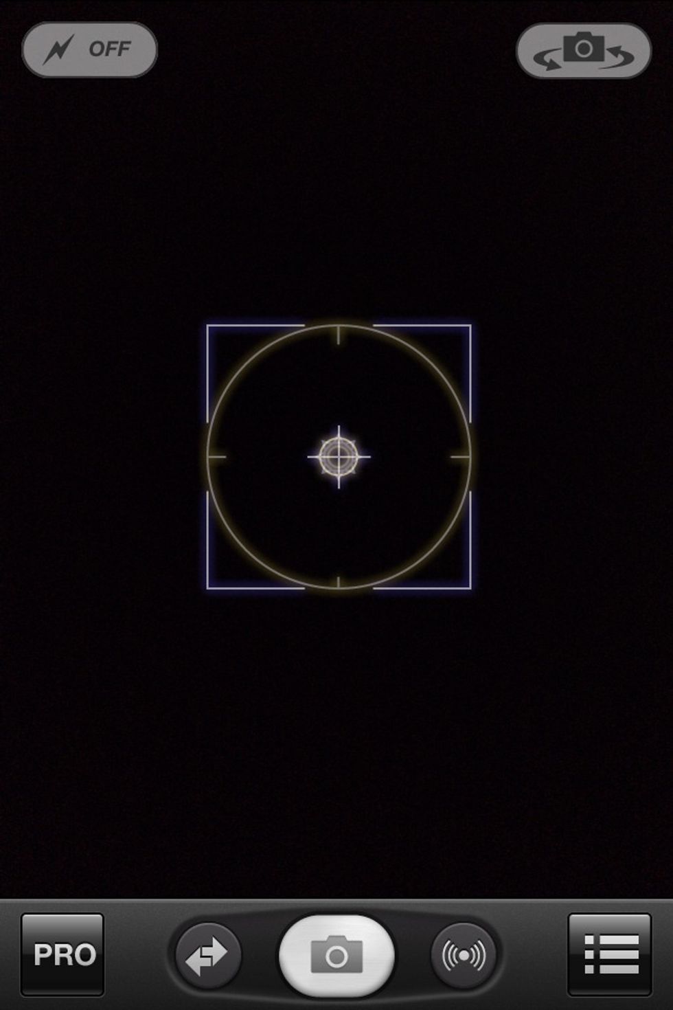 This is the opening ProCamera screen. Select the menu on the bottom right of the screen.