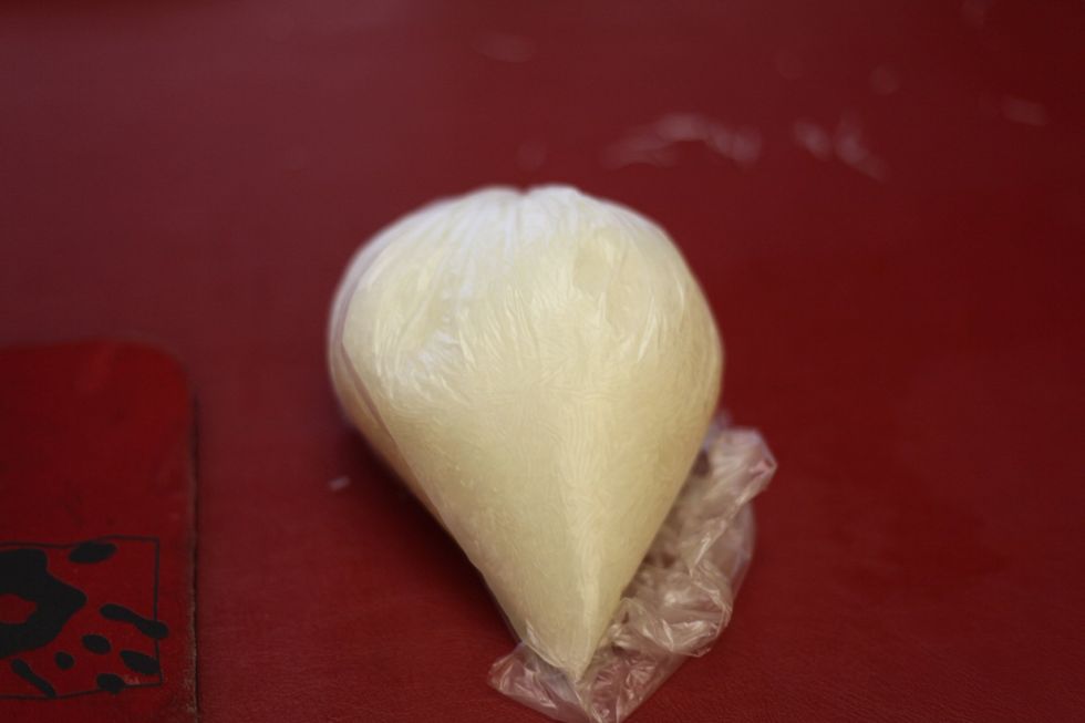 This is the other half of the noodle. Put it in a plastic bag and it can go in the freezer for another recipe we'll show you next time. We don't waste anything!!
