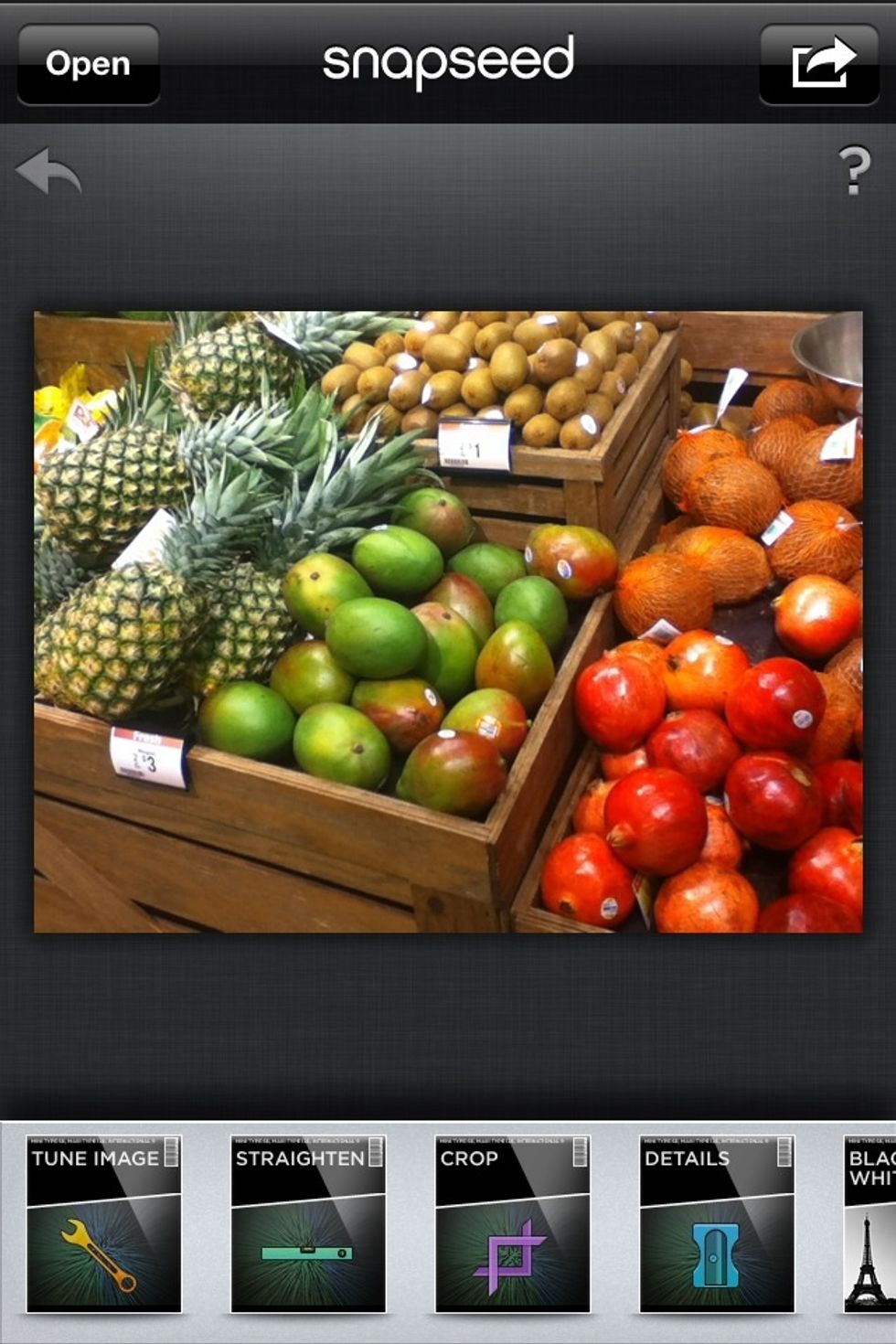 This is the picture I took with my 4th Gen. IPod. At the bottom of the main screen, you will see different effects. Choose DETAILS.