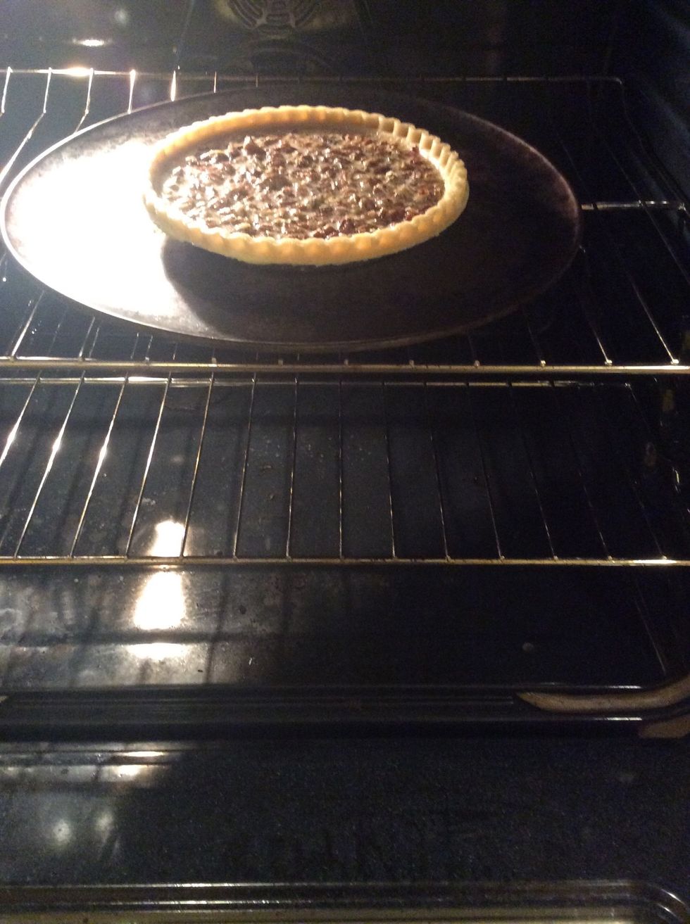 This is the pie going into the already heated oven