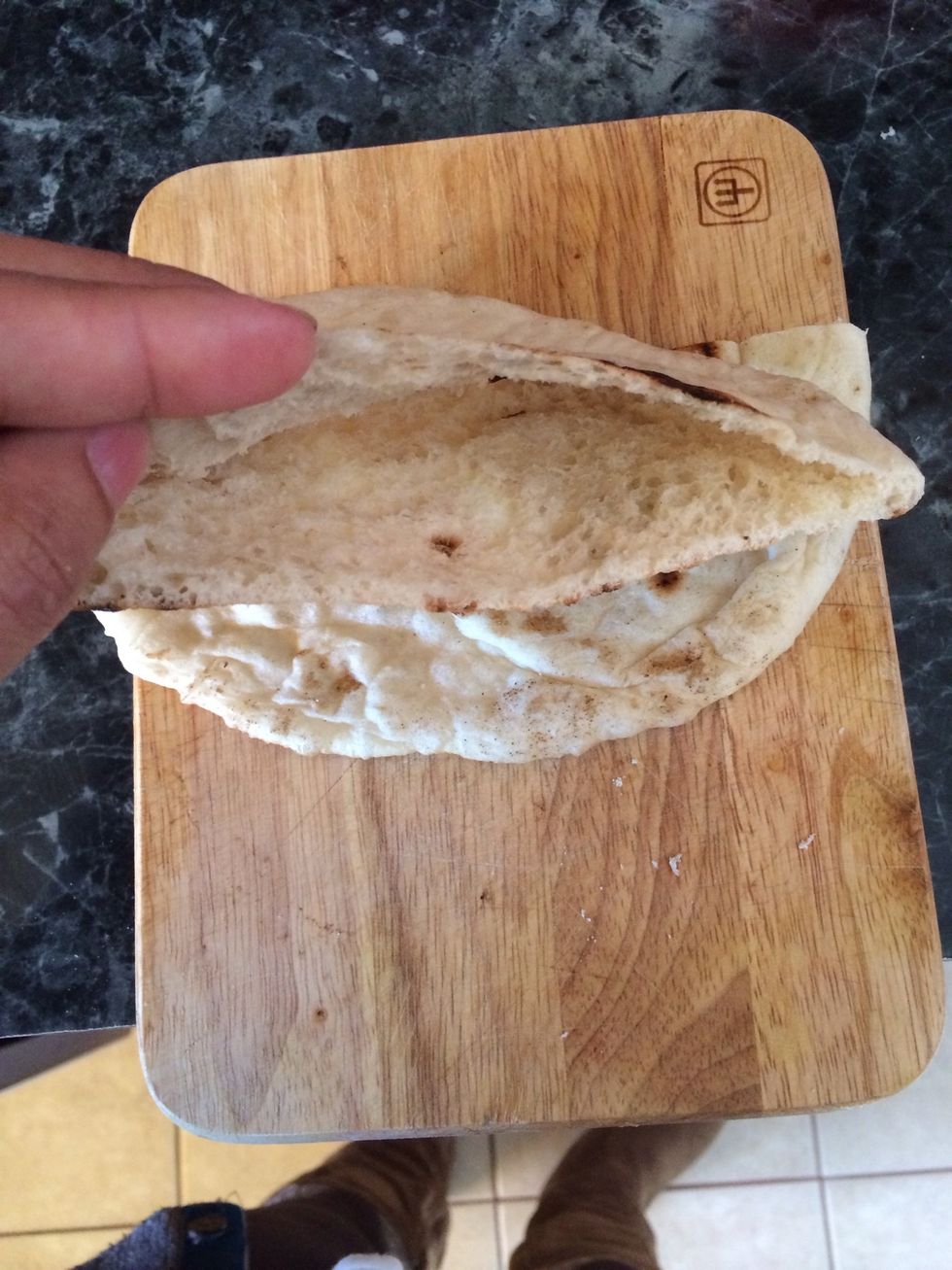 this is the pocket formed from the pan made pita bread.