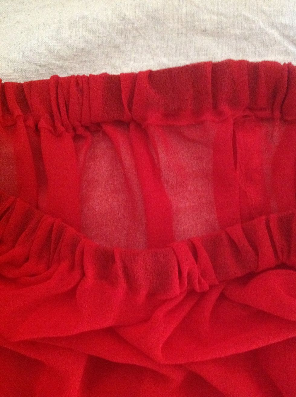 This is the pocket you need to make to put the elastic in. Gathers will be formed because your waist is smaller than the other end of your skirt.