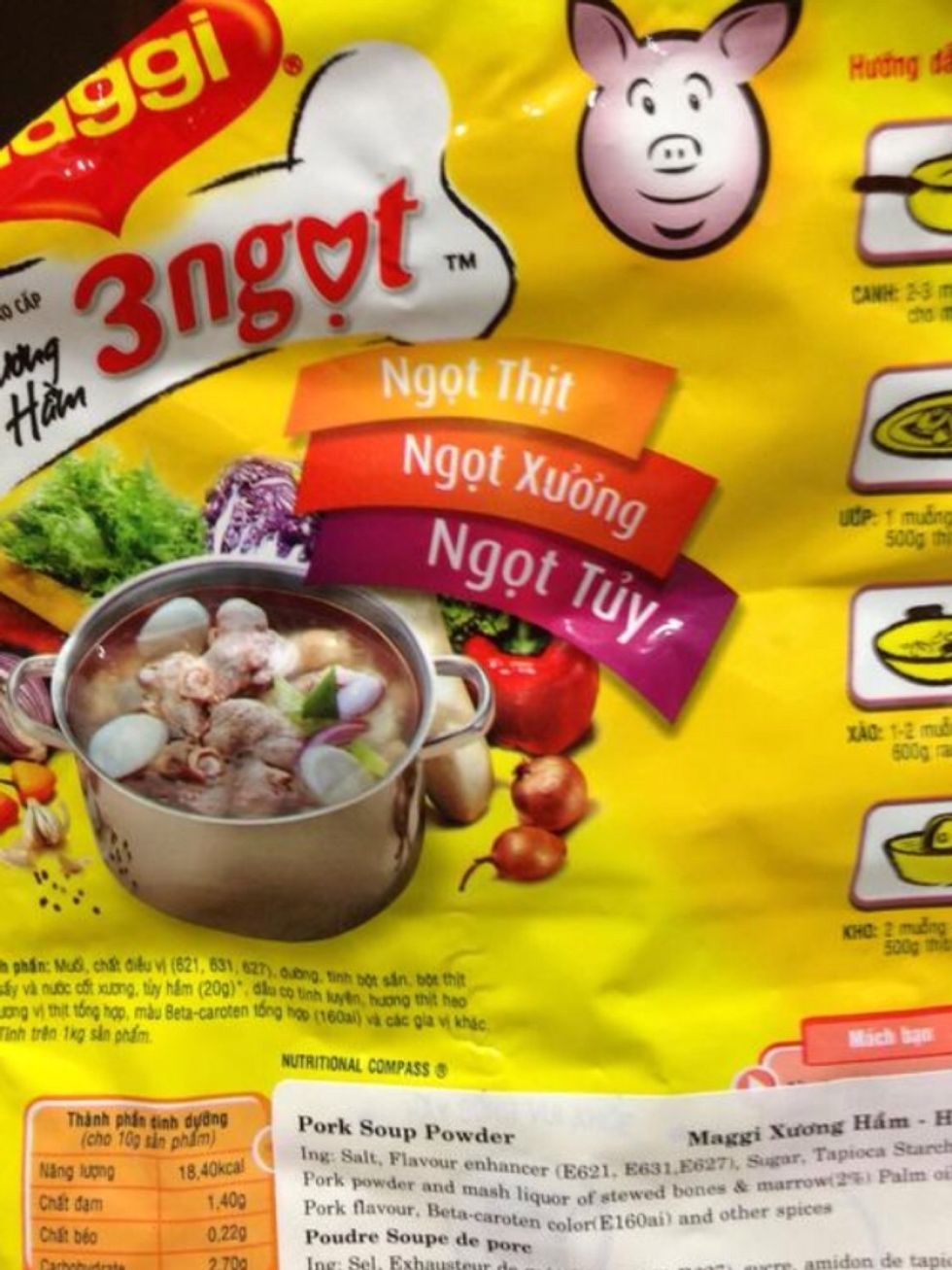 This is the pork soup powder that I use. You can buy this at your local Asian or Vietnamese grocery store. You can also substitute this with 2 tsp of fish sauce and 1/2 tsp of salt