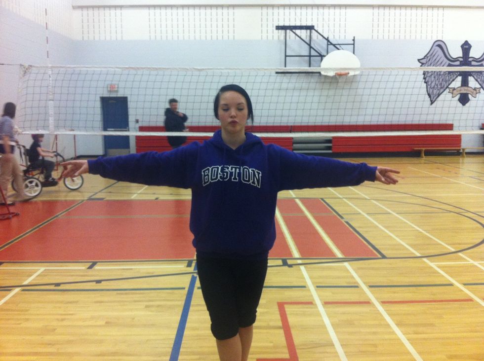 This is the position your arms will be held in while performing the spin. Except for during your prep where your right arm follows your right leg