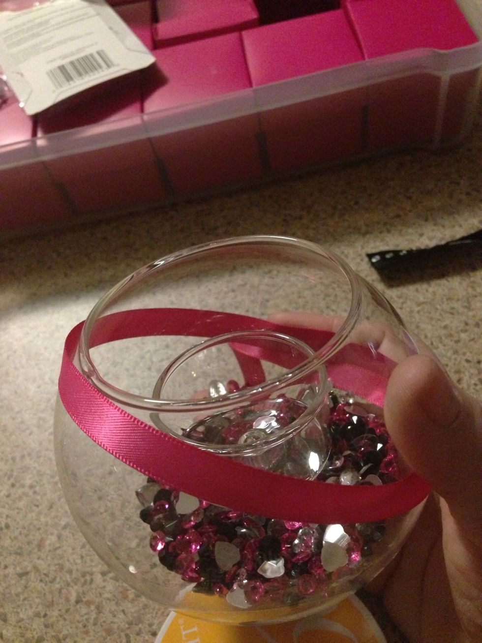 This is the rough location of how I am going to glue on the ribbon. Near the top and sloped towards the back.