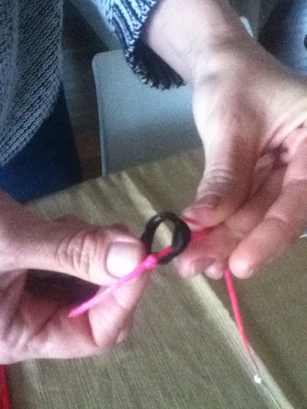 This is the simple slip knot. Remove your finger and replace with the end of the string