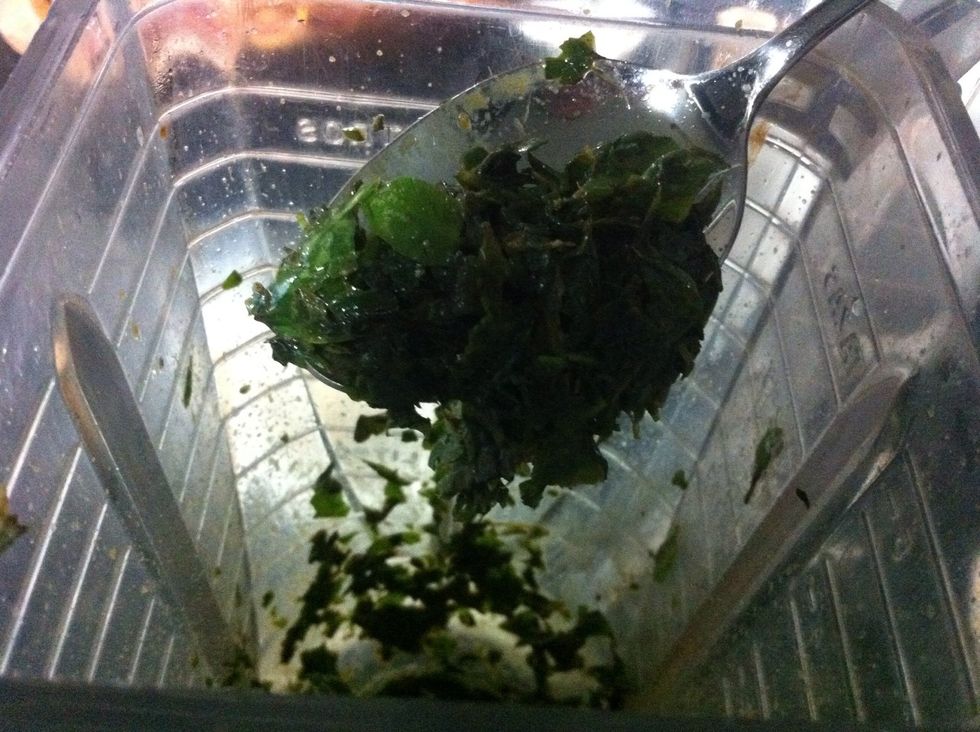 This is the tricky part. Chop the basil until the texture feels/looks right. I believe some chunkyness is necessary for an amazing texture!