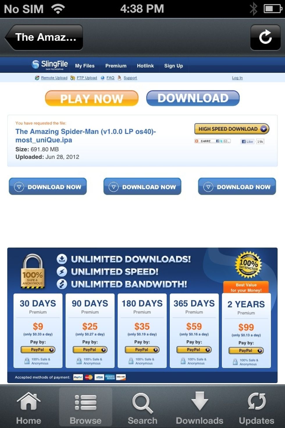 This is the tricky. You have to look for a tiny link that says download at normal or slow speed. Not premium. Nothing blinking. Nothing that says "download now" 3 times. Scroll down (see next step)