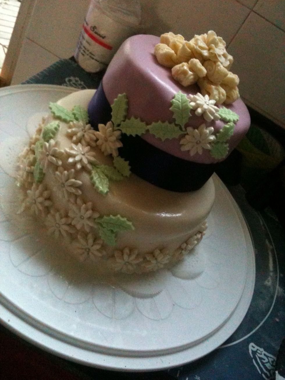 This is the very first cake I made in my life. I chose fondant cake. It was for my mom's birthday.