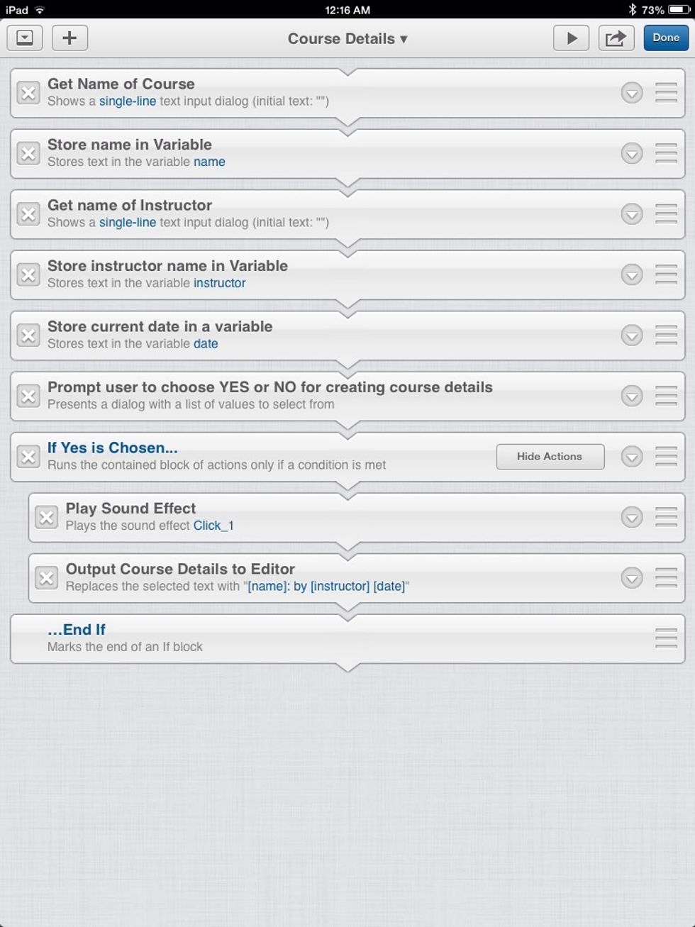 This is the workflow for getting and outputting course details.
