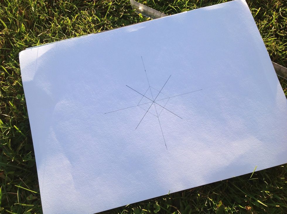 This is tricky! Measure the exakt middle of each side of the square and mark it. Then you draw a straight line through the marks using the ruler. Each line should be 4 centimetres from the middle.