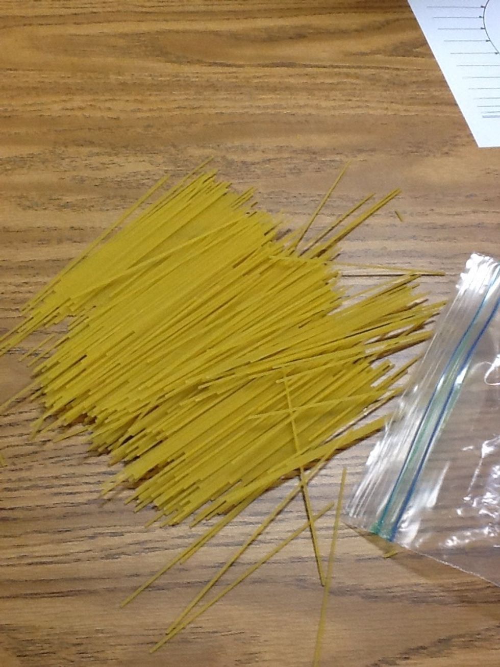 This is uncooked pasta, we did an experiment with them, Mr.Lofgren gave us these and a sun graph and we figured out how many could fit into one ray of the sun. We recorded our answer on the side