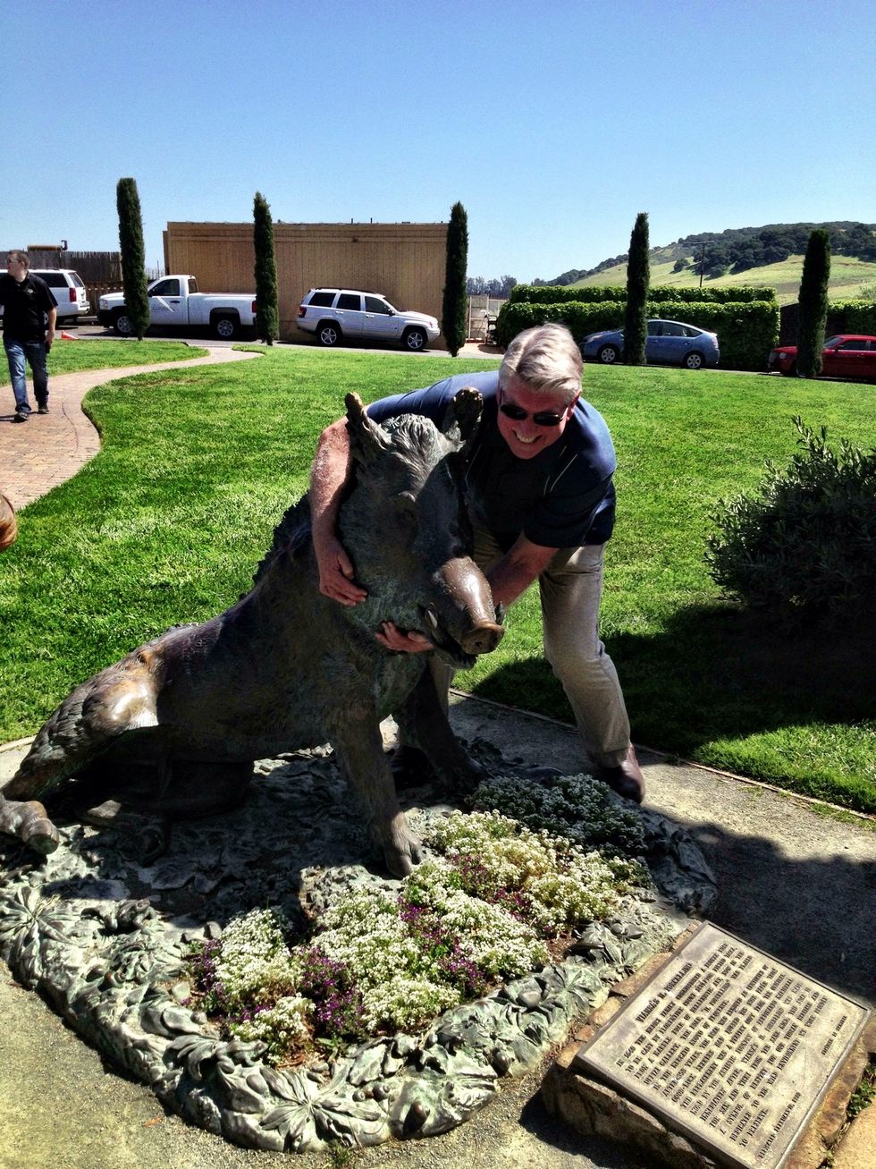 This is what happens when you drink too much wine! That's Connie's husband Steve wrestling a bronze pig modeled after a Medici sculpture in Italy.