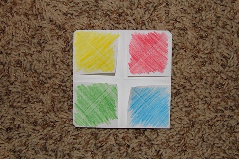 This is what is should resemble once you're done coloring! Now flip it over :)