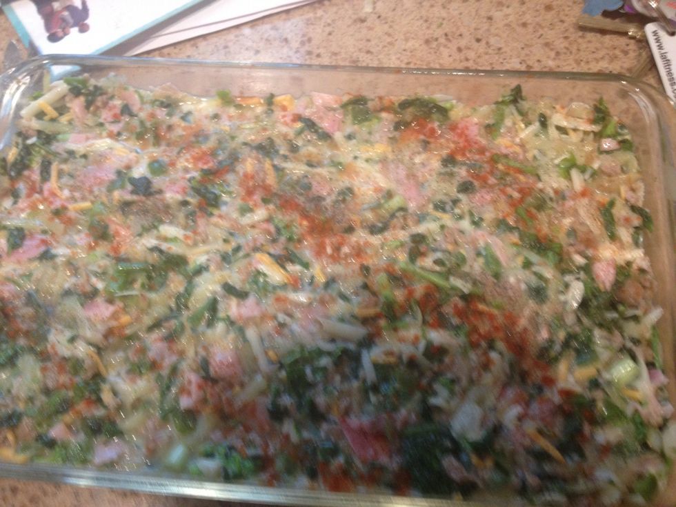 This is what it looks like before it goes into the oven. I have added salt, pepper and paprika.