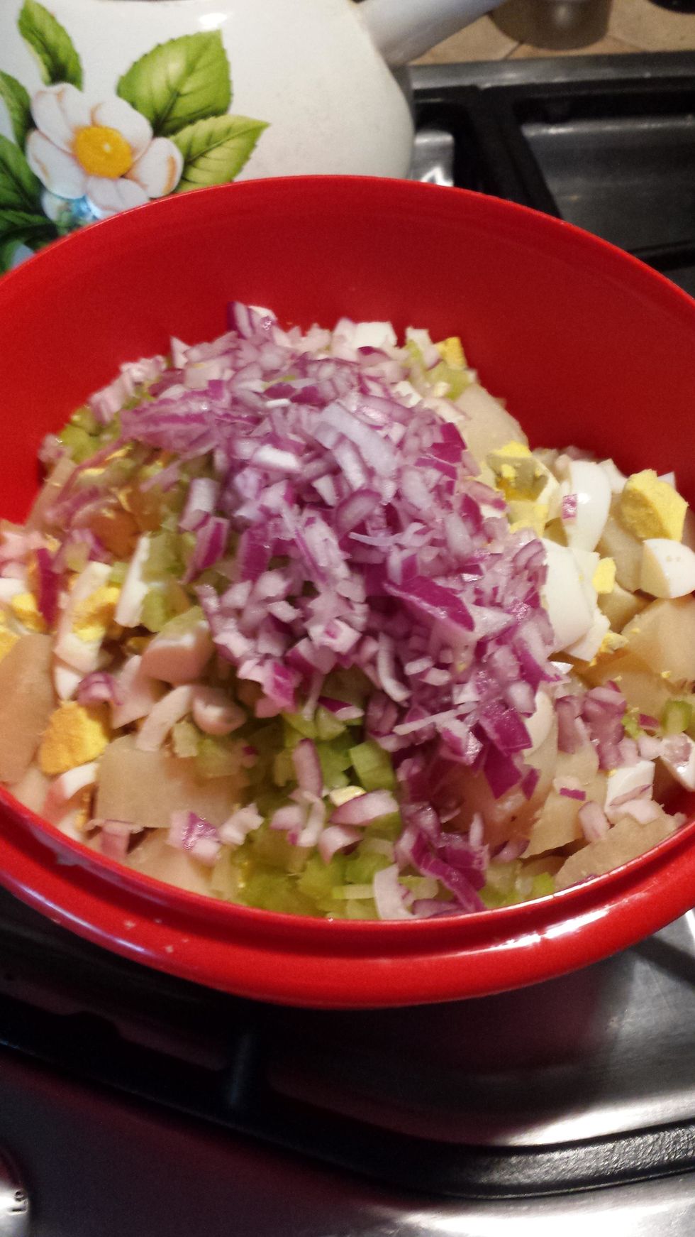 This is what it looks like in the bowl. Now off to make the dressing!~