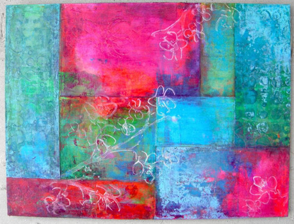 This is what it looks like so far. Using the painter's tape keeps the lines really crisp. If needed, sand the surface with fine sand paper to smooth out the transitions between blocks.