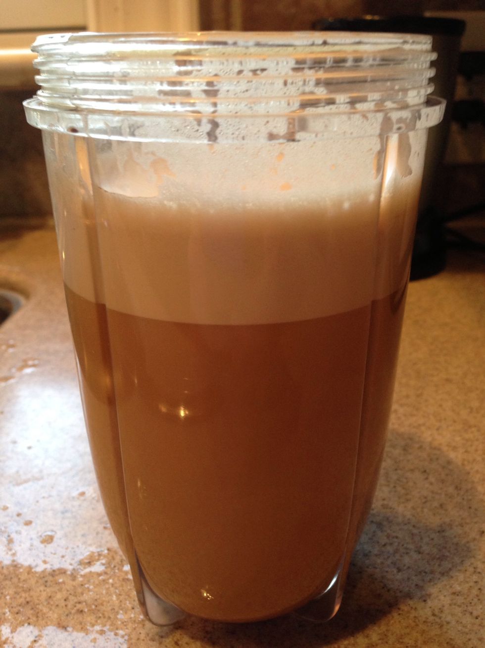 This is what it looks like when done.  Creamy and frothy like a cappuccino.  See www.lifesanity.com for why you want to make your coffee this way!
