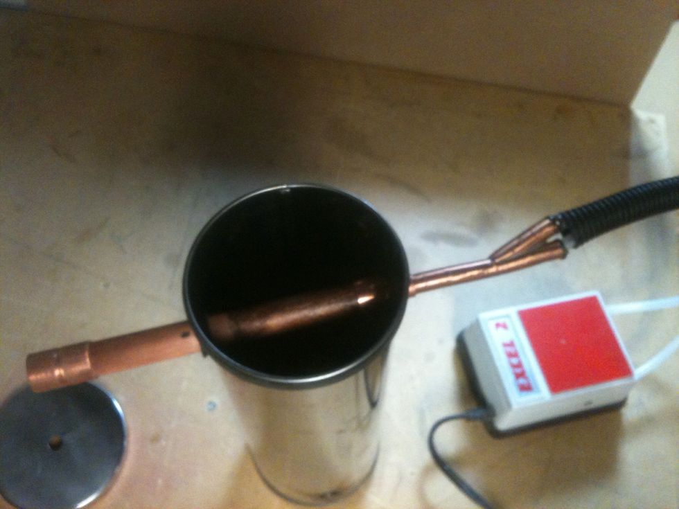 This is what it looks like when it's all put together. I have the big hole facing down, so it can take in the smoke as it risies in the canister.