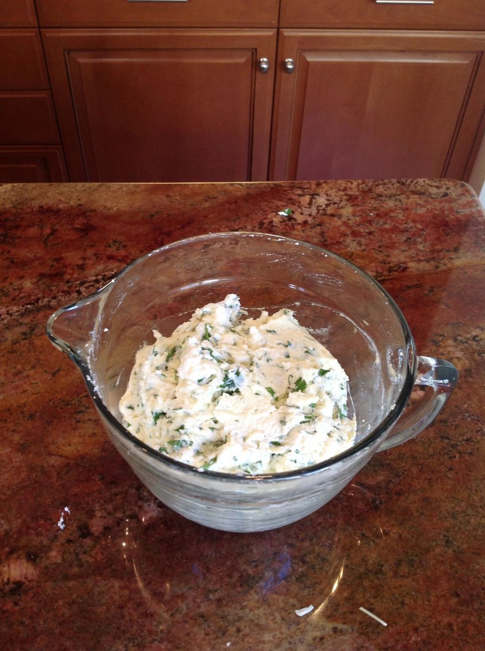 This is what it should look like when all mixed. Cover and place in fridge until you are ready to build your Lasagna.