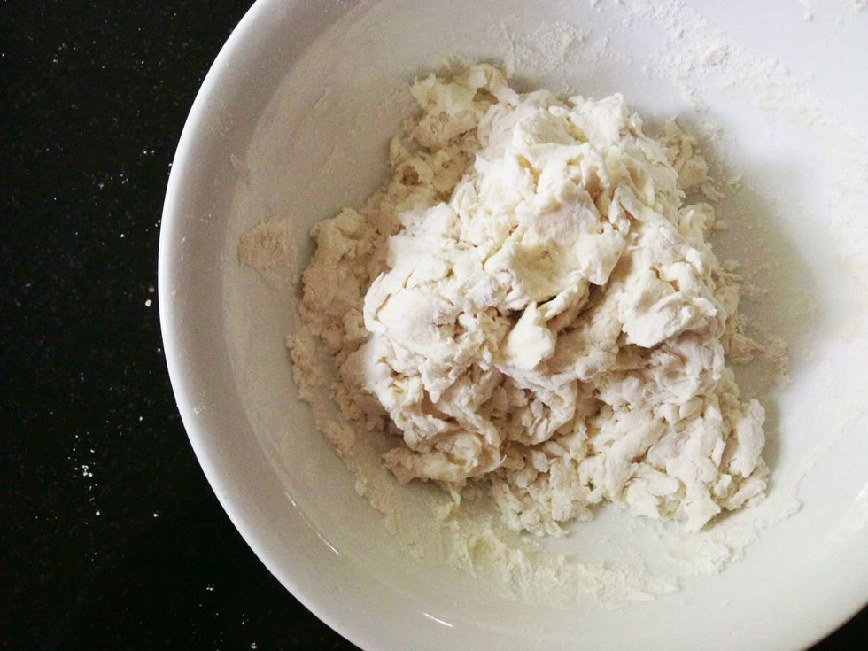 This is what it should look like while mixing! If it's too sticky, add a little more flour. If it's too dry, throw in a tablespoon of water.