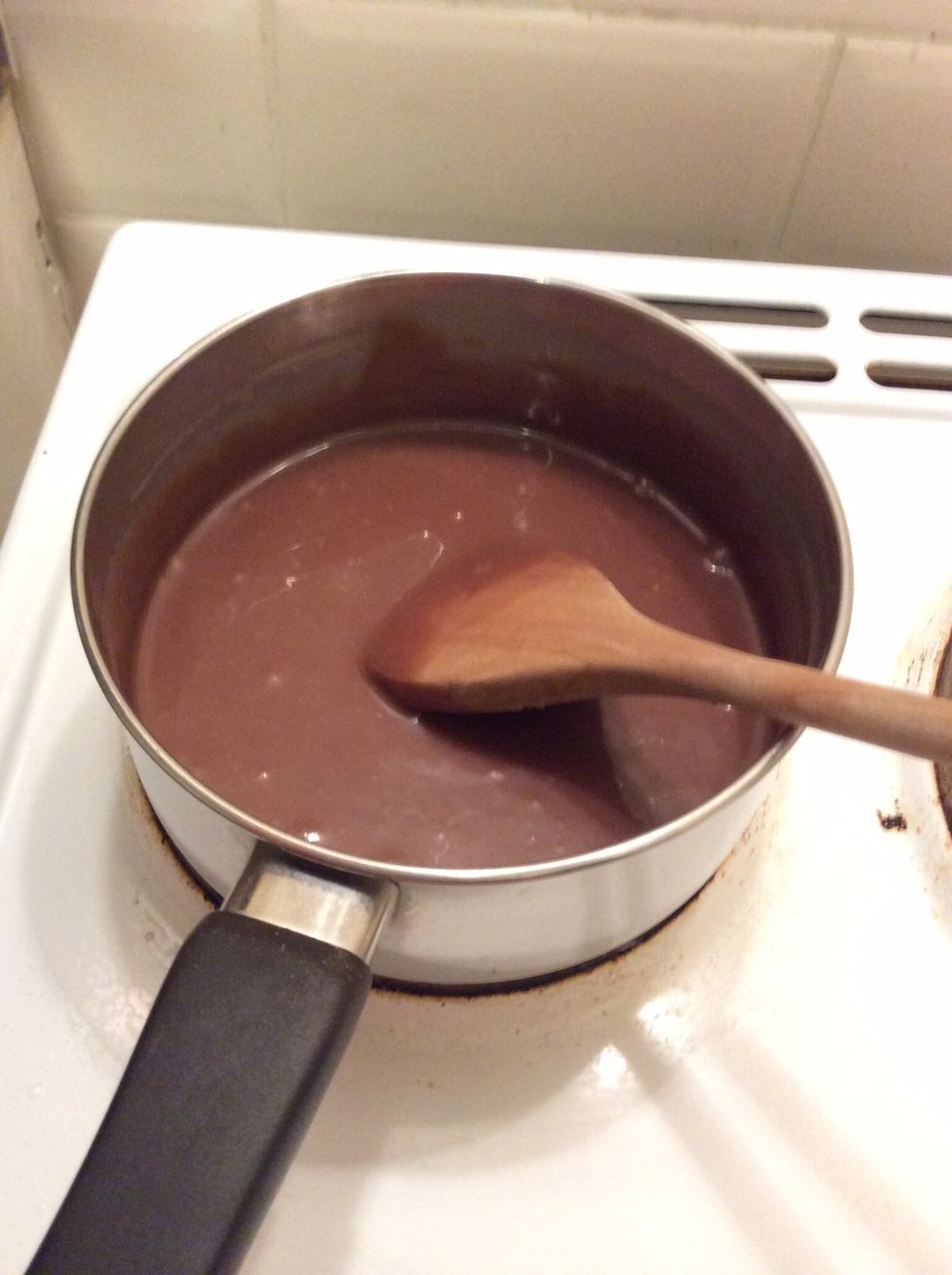 This is what it should turn out like.. Lovely gooey chocolateness. At this point you can add in fillings of your choice and not just peanut butter.  Eg Vanilla extract Orange extract Chopped nuts  etc