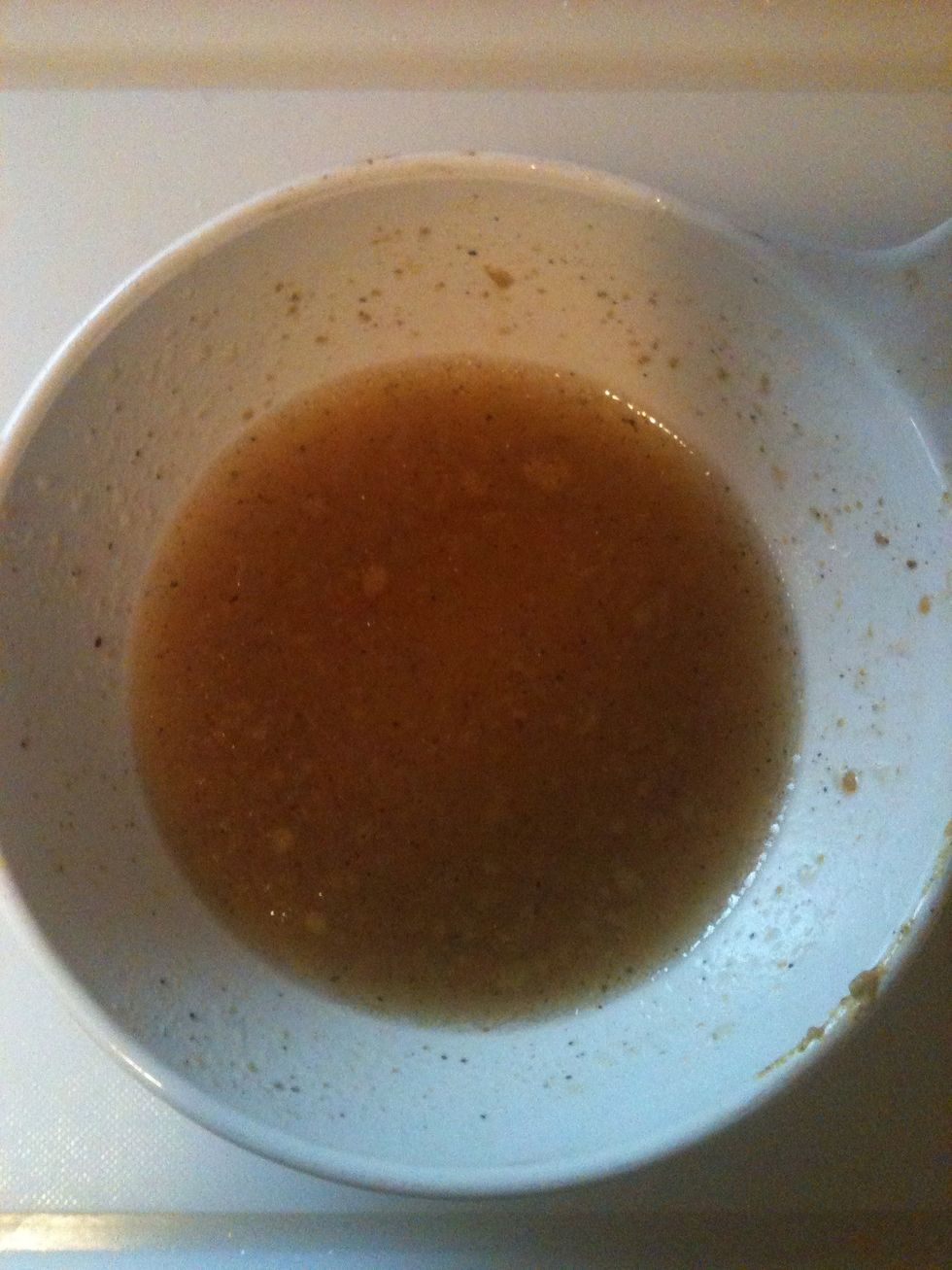 This is what it will look like after adding mustard. Stir well with fork or whisk to avoid mustard clumps.