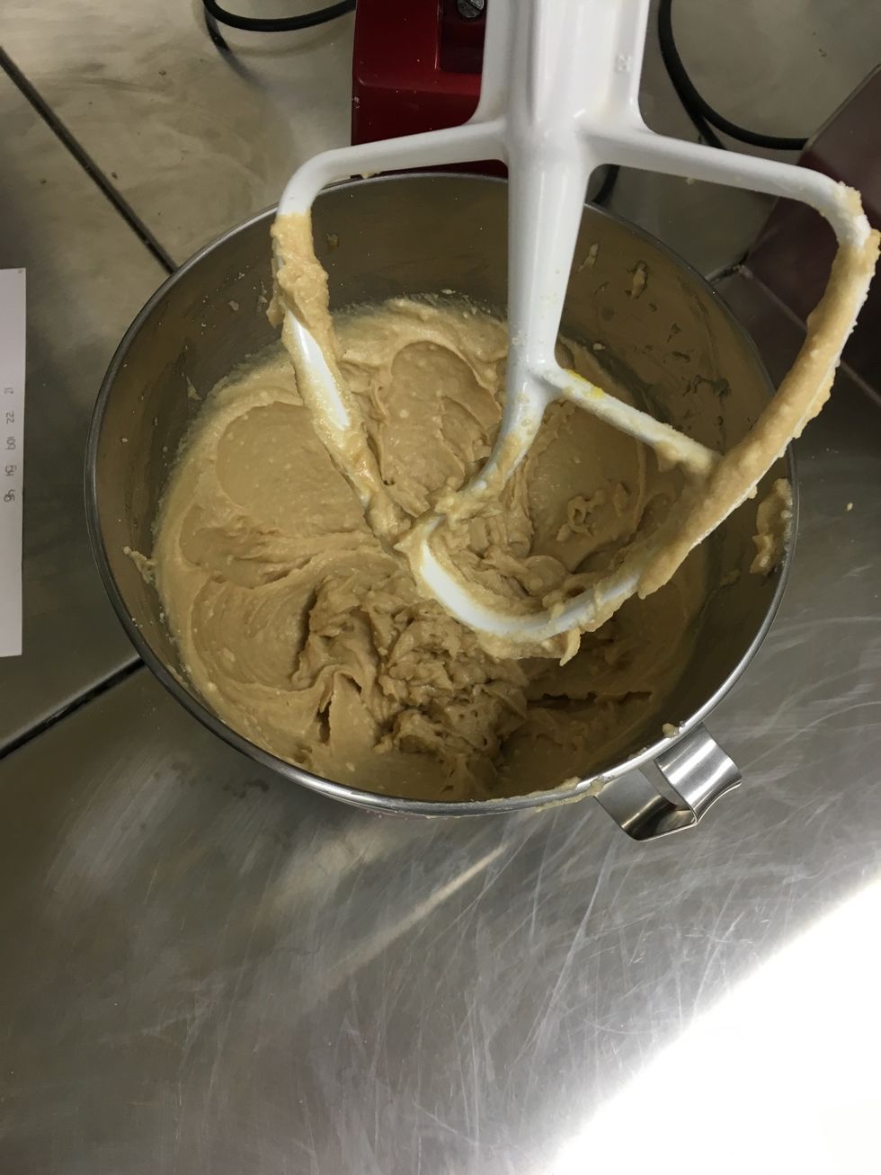 This is what the butter, vanilla, sugar, brown sugar, and eggs should look like when creamed.